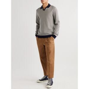 Mr. P Men's Long‎ Sleeve Sweater Polo L Collar Honeycomb Knit Cotton Blue Brown